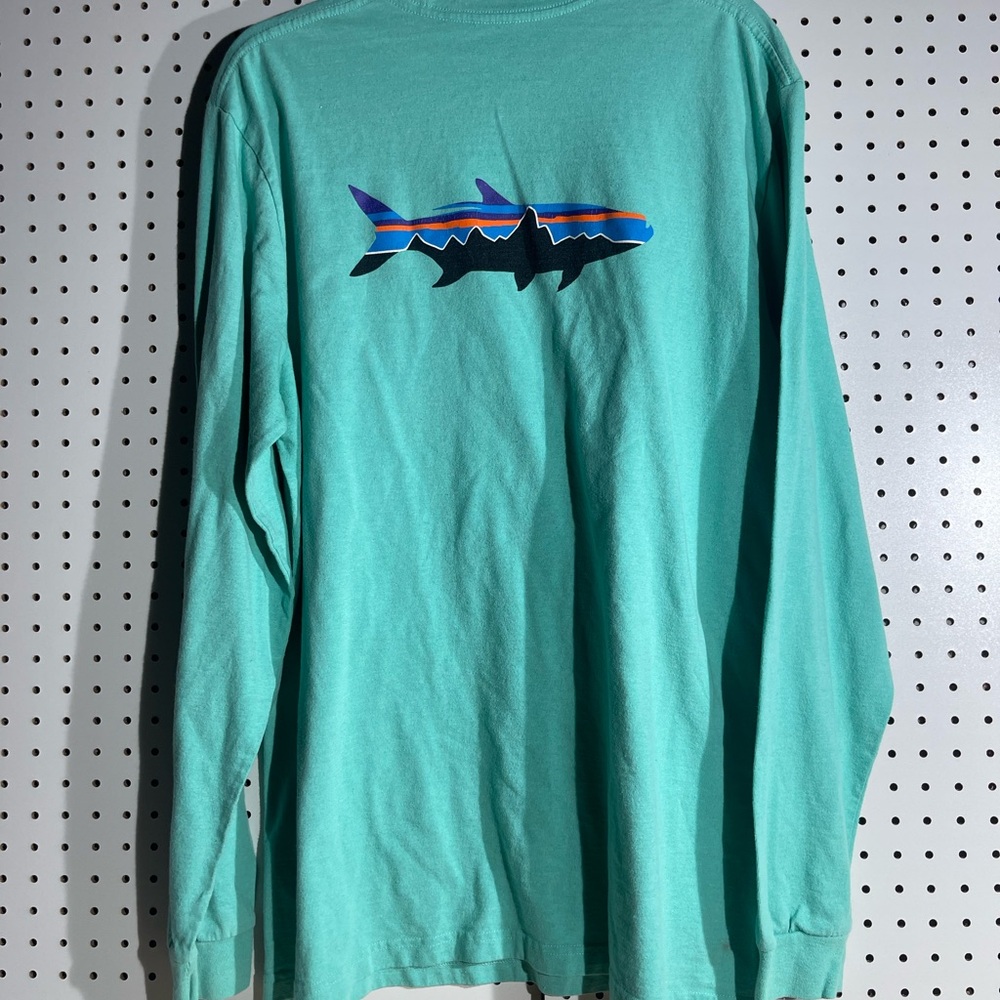Patagonia Teal Long Sleeve Shirt with Fish Graphic